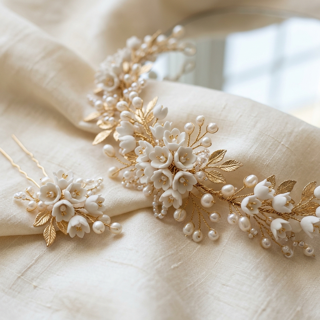 Bộ Phụ Kiện Cài Tóc Cô Dâu Hoa Linh Lan (Clay Lily Headpiece Set)